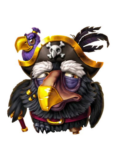 Capitán Blackfeather de Pirots 5 – buitre pirata con sombrero de calavera