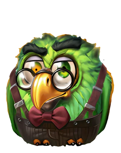 Loro verde de Pirots 5 – con gafas redondas y pajarita